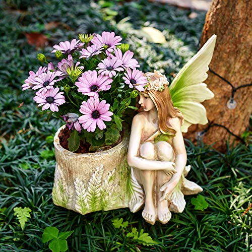 Fairy Planter Flower Pots, Girl Succulent Plant Pot Garden Figurine Outdoor for Patio Lawn Yard Decoration, Hand Painted Resin Figurines, 11.2 inch H - Image 4