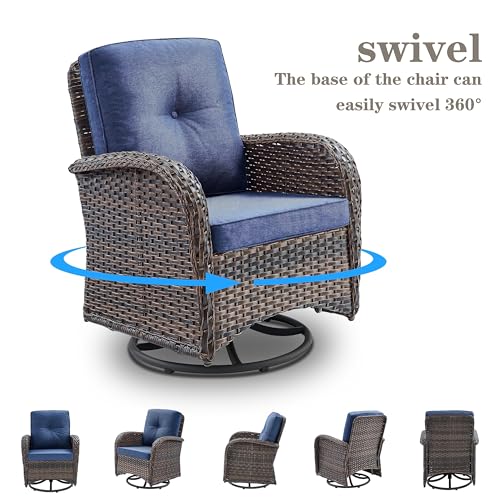 Patio Wicker Chairs Swivel Rocker – Outdoor Swivel Rocking Chairs Set of 2 with Rattan Side Table, Patio Swivel Glider Chair 3 Piece Patio Furniture Sets for Deck Porch Pool Brown/Blue - Image 168