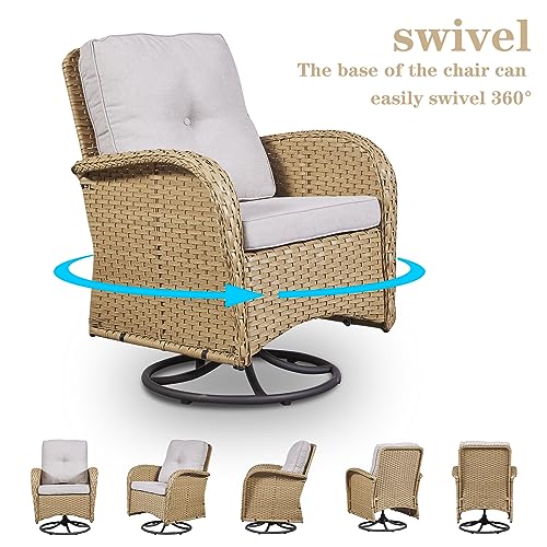 Patio Wicker Chairs Swivel Rocker – Outdoor Swivel Rocking Chairs Set of 2 with Rattan Side Table, Patio Swivel Glider Chair 3 Piece Patio Furniture Sets for Deck Porch Pool Brown/Blue - Image 184