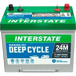 Marine Batteries Interstate Marine/RV Deep Cycle Battery, Group Size 24M, 12 Volt, 77Ah, Sealed Lead Acid