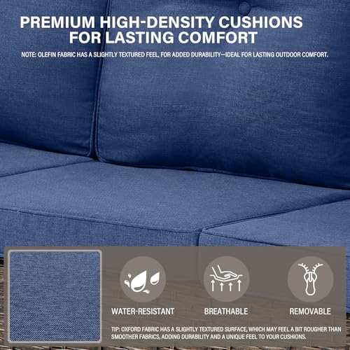 Patio Wicker Chairs Swivel Rocker – Outdoor Swivel Rocking Chairs Set of 2 with Rattan Side Table, Patio Swivel Glider Chair 3 Piece Patio Furniture Sets for Deck Porch Pool Brown/Blue - Image 98