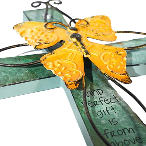MelinSam Wooden Wall Cross Christians Cross with Antiqued Metal Butterfly and Inspirational Prayer Inscribed Blessed for Church Home Room Decoration Gifts - Image 3