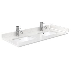 48×22 Double Countertop – Light-Vein Carrara Cultured Marble with Undermount Square Sinks – Includes Backsplash and Sidesplash