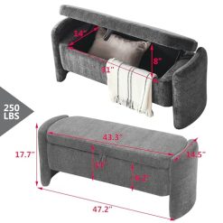 Alternative view of mikibama Teddy Bedroom Storage Benches End of Bed 38.9 Faux Fur Ottoman Bench with Storage Sherpa Pattern Fabric Window Entryway Bench Ottomans with Golden Metal Legs