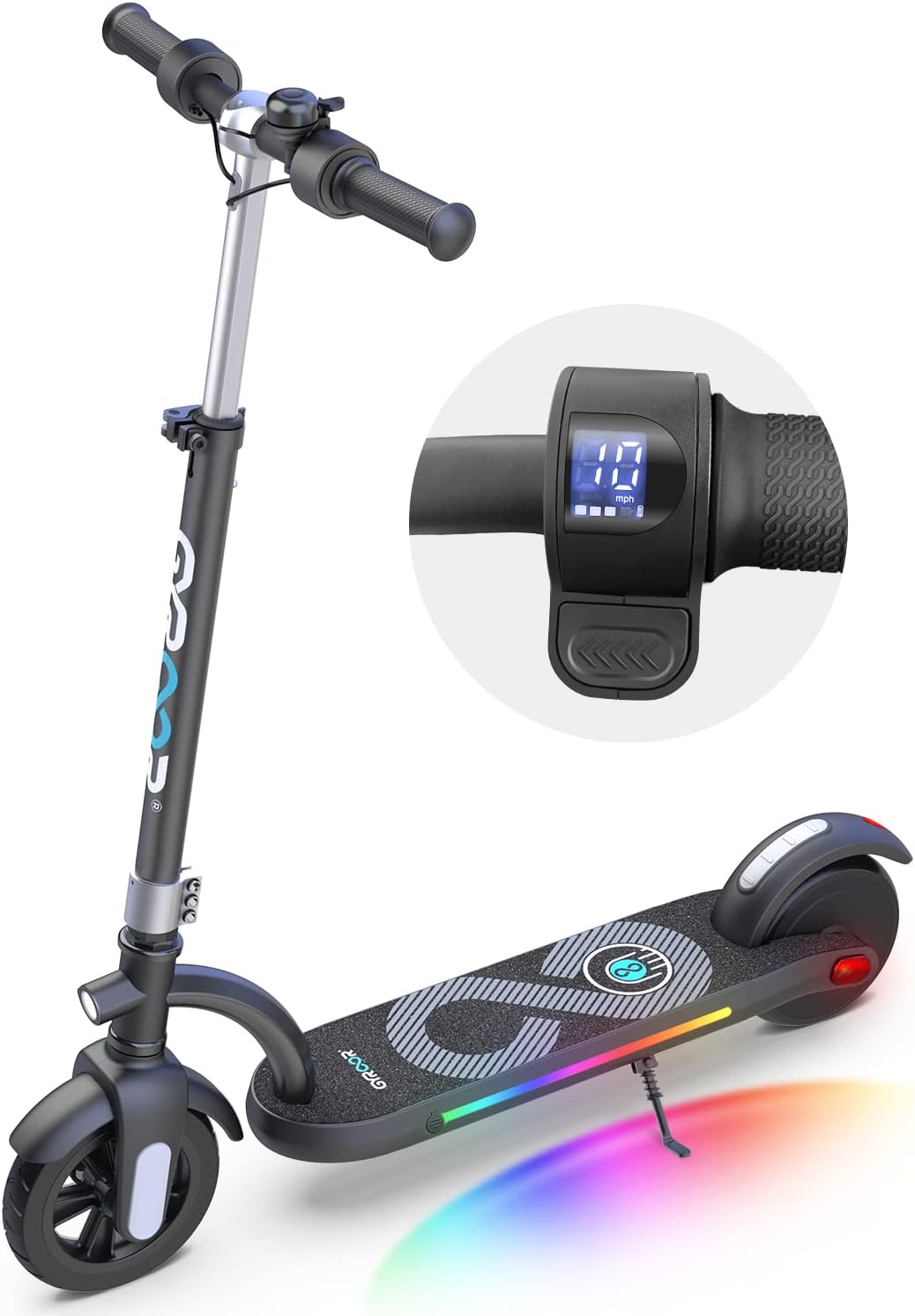 Gyroor Kids Electric Scooter, with 200W Motor & LED Visible Display, Colorful Lights, Adjustable Speed and Height, 10 Mph & 10 Miles Range Electric Scooter, Electric Scooter for Kids Ages 8-12 - Image 4