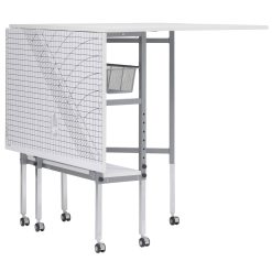 Sew Ready Mobile Folding Height Adjustable Quilting Fabric Cutting Table with Sewing Board Grid and Storage in Silver/White Top