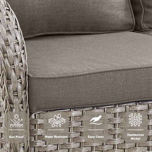 Patio Wicker Chairs Swivel Rocker – Outdoor Swivel Rocking Chairs Set of 2 with Rattan Side Table, Patio Swivel Glider Chair 3 Piece Patio Furniture Sets for Deck Porch Pool Brown/Blue - Image 19