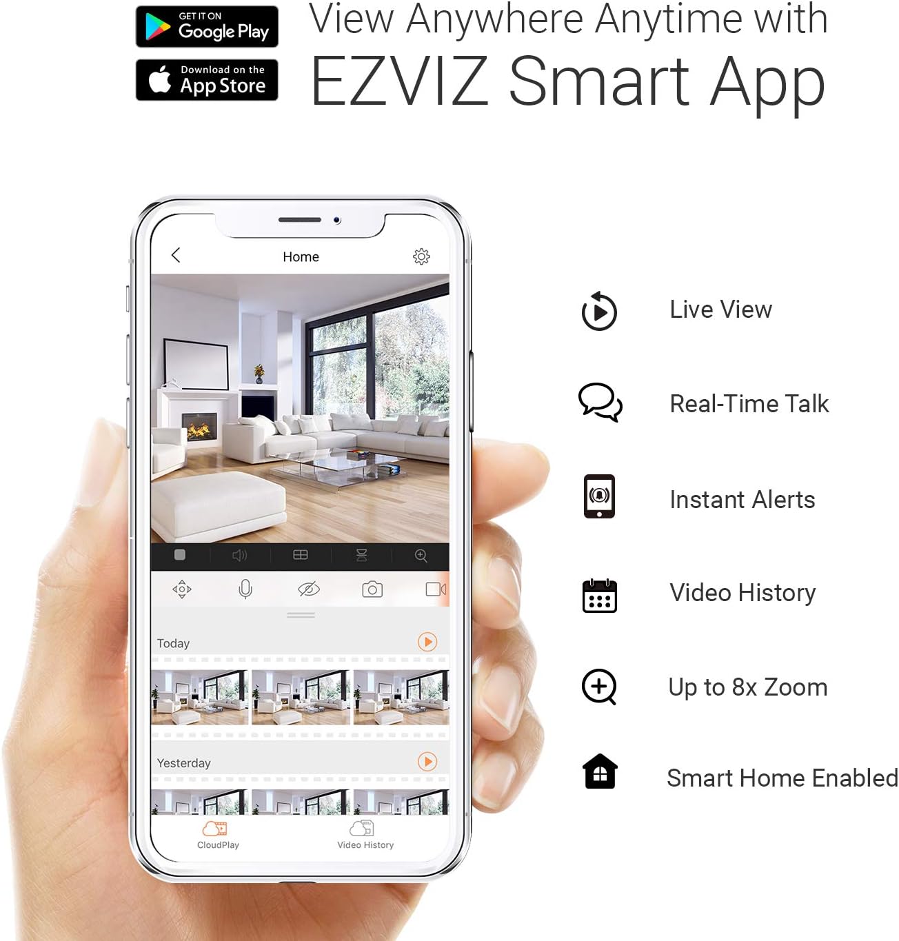 EZVIZ C6CN 1080p Indoor Pan/Tilt WiFi Security Camera, 360?? Coverage, Auto Motion Tracking, Two-Way Audio, Clear 30ft Night Vision, Supports MicroSD Card up to 256GB (Sold Seperately), 2.4GHz WiFi - Image 9