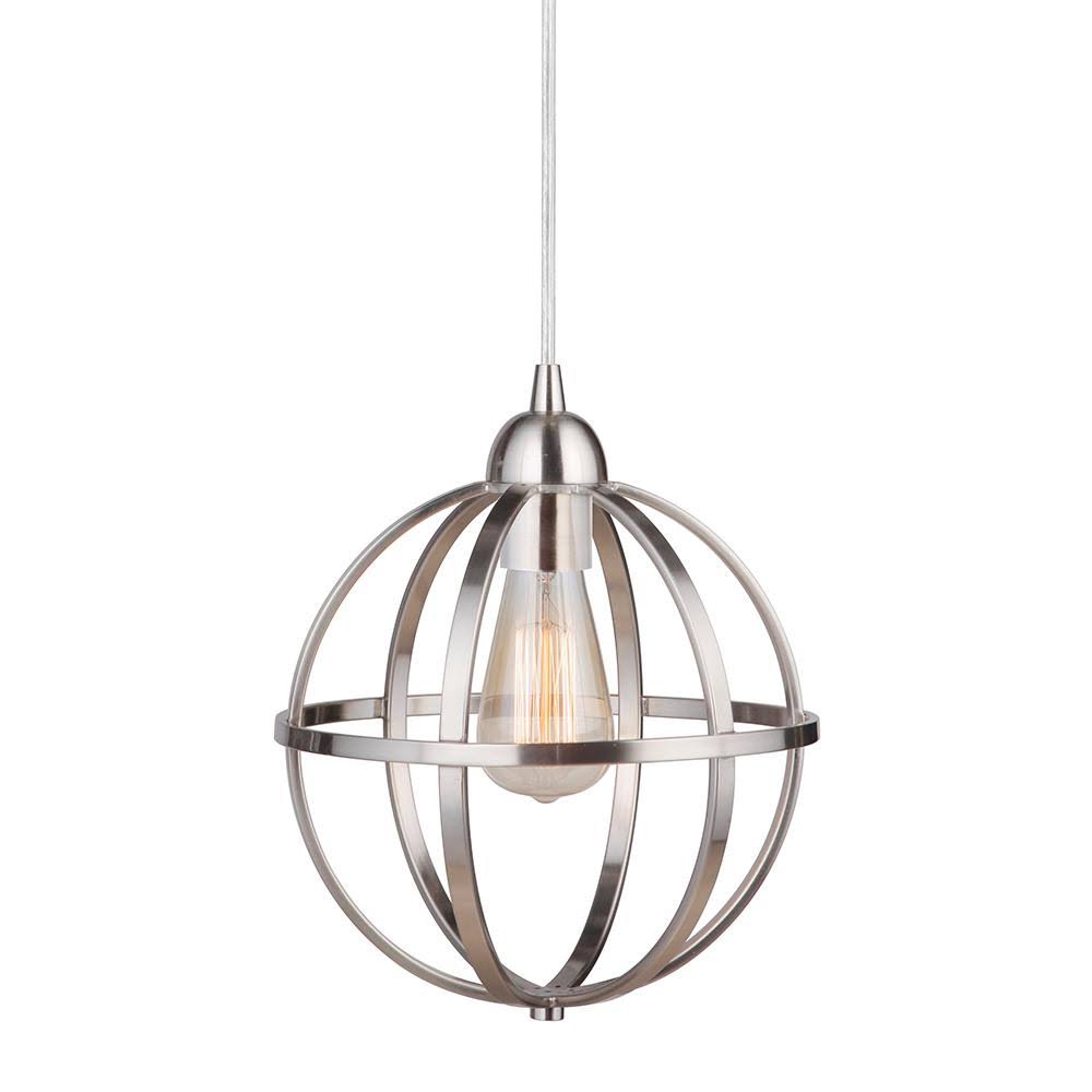 Worth Home Products Instant Pendant 1-Light Recessed Light Conversion Kit Brushed Nickel Globe Cage Shade