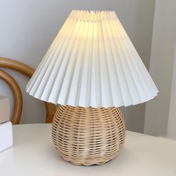 Alternative view of Table Lamp Rattan Pleated Aesthetic Vintage Lamp Bedside Nightstand Mini Lamp for Bedroom Living Room Side Table