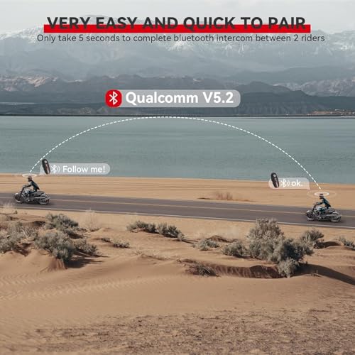 Motorcycle Bluetooth Headset V5.2 with Music Sharing, 2-Way Motorcycle Helmet Bluetooth with IP67 Waterproof, Motorcycle Communication Systems with Hi-FI Speakers for ATV/Snowmobile/Ski, 2 Pack - Image 26