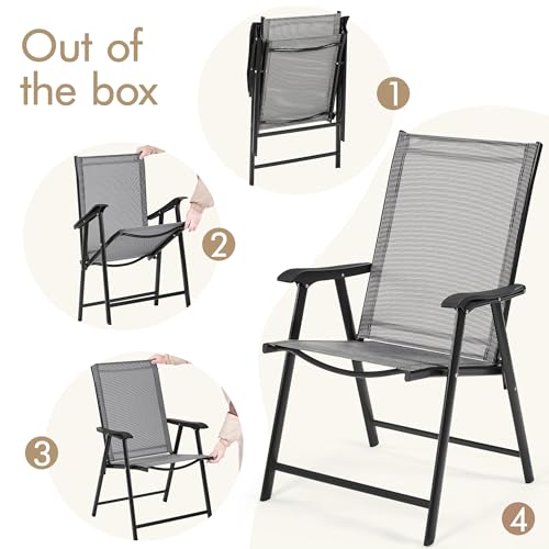Yaheetech Patio Dining Chairs Set of 4 with Armrests, Outdoor Folding Chairs with Metal Frame and Backrest for Lawn, Garden, Yard and Poolside, Black - Image 30