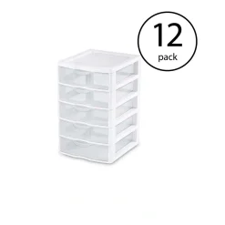 Sterilite Clearview Plastic Small 5 Drawer Desktop Storage Unit, White (12 Pack)
