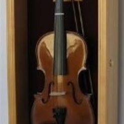 DisplayGifts Fiddle, Violin Display Case Shadow Box with Hanger, with Lock (Oak Finish)