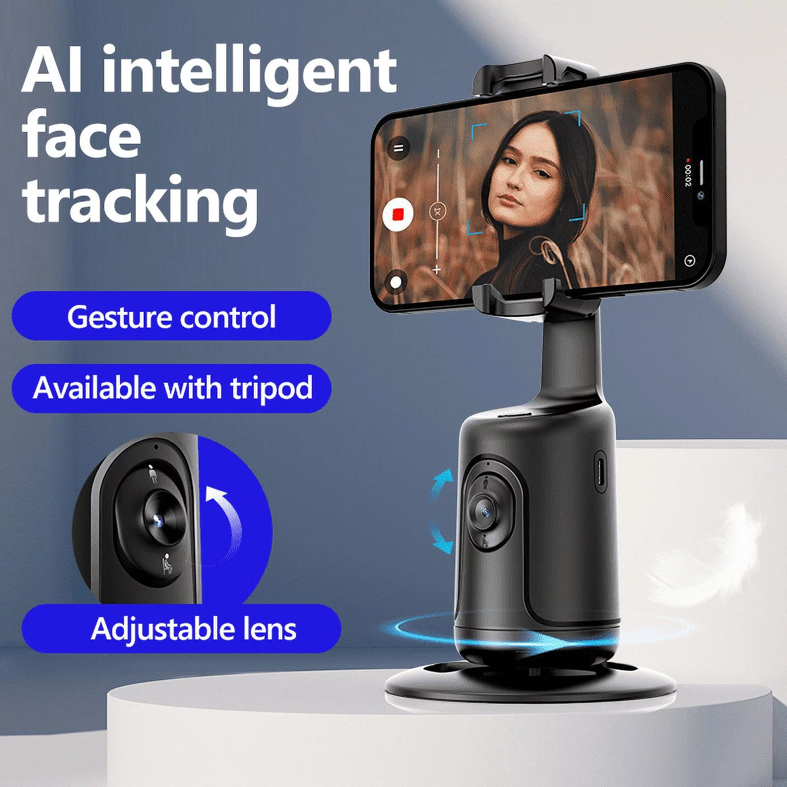 X XBEN Auto Face Tracking Tripod, 360?? Rotation Face Body Phone Camera Mount Smart Shooting Phone Tracking Holder for Live Vlog Streaming Video, White - Image 5