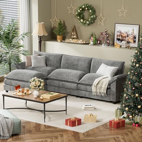 YESHOMY Sectional Modular Sofa U Shaped Chenille Fabric Couch with High Supportive & Soft Sponges and Removable Ottoman, Sleeper Comfy Upholstered Furniture for Living Room, Grey - Image 43