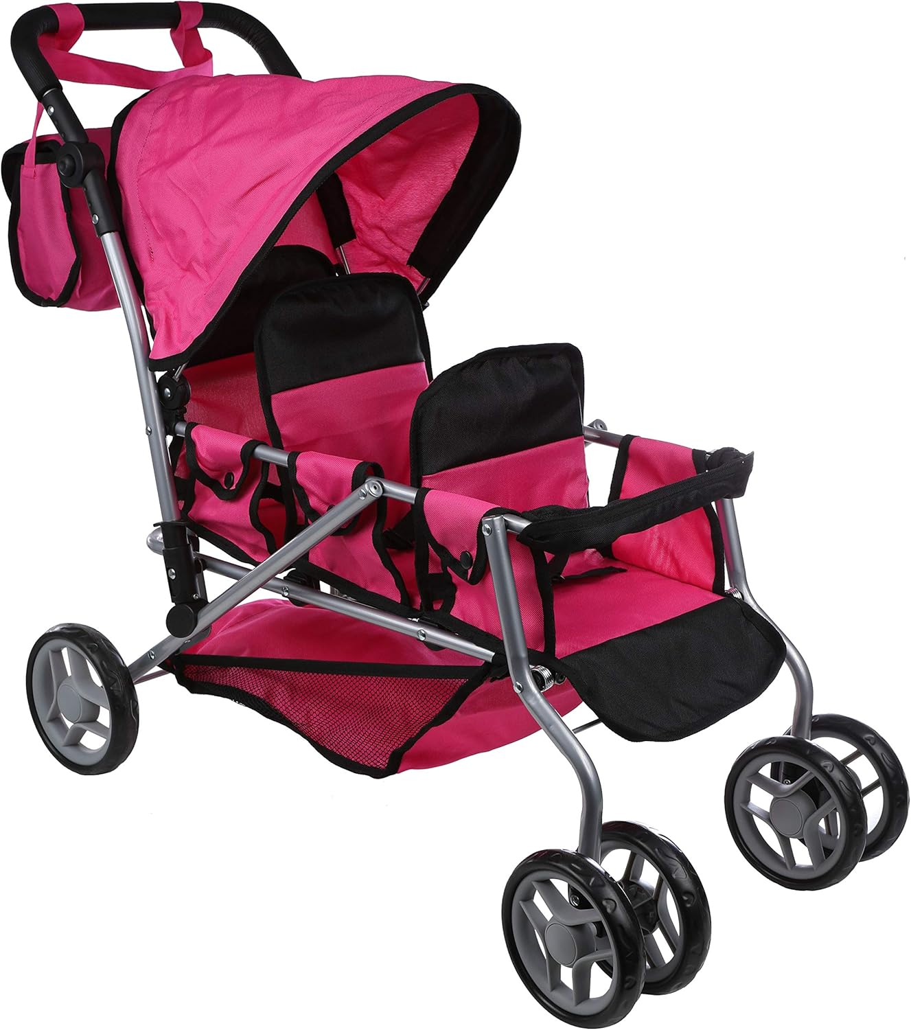 Mommy & Me Triplet Doll Pram Back to Back with Swiveling Wheels & Free Carriage Bag – 9668A