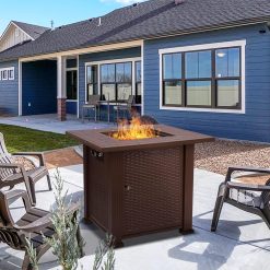 Alternative view of SINGLYFIRE 28 Inch Propane Fire Pit Table Square 2 in 1 Fire Table 50,000 BTU with Cover, Lid and 6.6lbs Lava Rock,Gas Fire Pit Table for Outside Patio, Garden, Backyard, Deck, Brown (SGFP-001C)