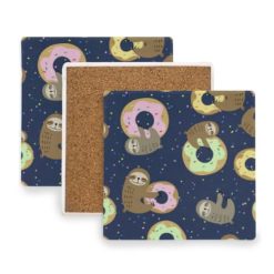 Alternative view of Donut Sloth Square Coasters for Drinks 4 Packs, Absorbent Heat-Resistant Ceramic Stone Coaster Desktop Protector with Cork Base for Kitchen Bar Home Decor, 3.9 Inch