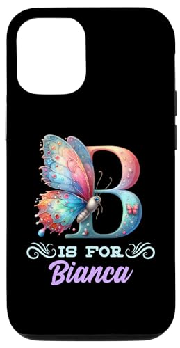 iPhone 14 Pro Max B Is For Bianca Girly Butterfly And Flower Initial Name Case
