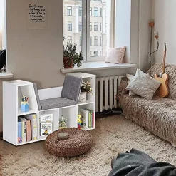 Alternative view of HJZBNONE 6-Cubby  Bookcase w/Cushioned Reading Nook  Multi Purpose  Organizer Cabinet  with Soft Cushion and Thick Wood Board for Children Girls & Boys Bedroom Decor Room (Modern Whit