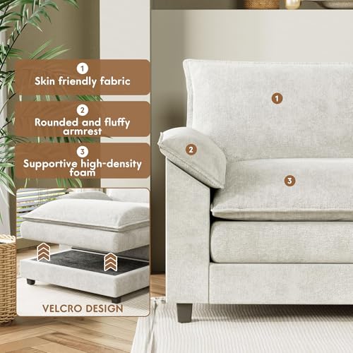 YESHOMY Sectional Modular Sofa U Shaped Chenille Fabric Couch with High Supportive & Soft Sponges and Removable Ottoman, Sleeper Comfy Upholstered Furniture for Living Room, Grey - Image 27