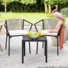 Dextrus 3-Piece Patio Conversation Bistro Set, Outdoor Wicker Dining Table Chairs Set, With 2 Stackable Chairs, Cushions, Side Table – White