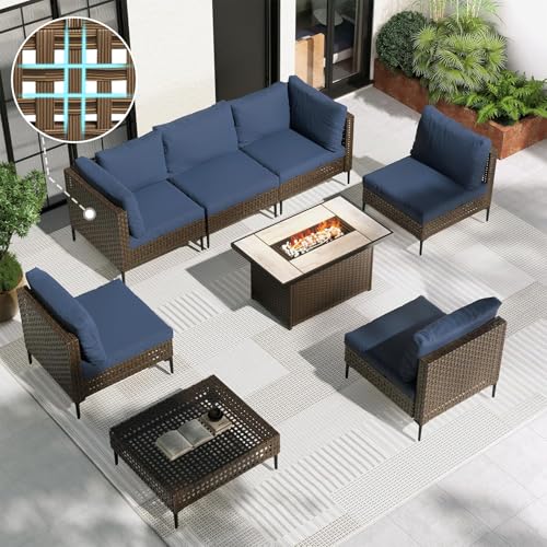 Grand patio 7-Piece Wicker Patio Furniture Set, Boho Outdoor Conversation Set Sectional Sofa with Water Resistant Thick Cushions and Coffee Table, Cream - Image 2