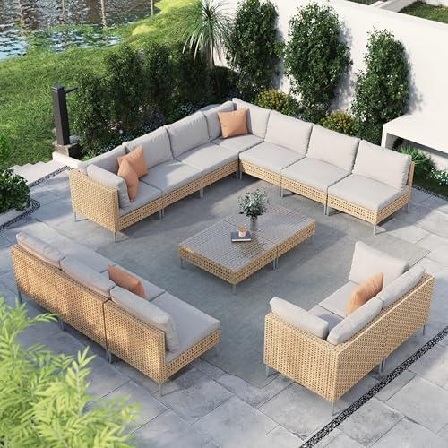 Grand patio 7-Piece Wicker Patio Furniture Set, Boho Outdoor Conversation Set Sectional Sofa with Water Resistant Thick Cushions and Coffee Table, Cream - Image 59