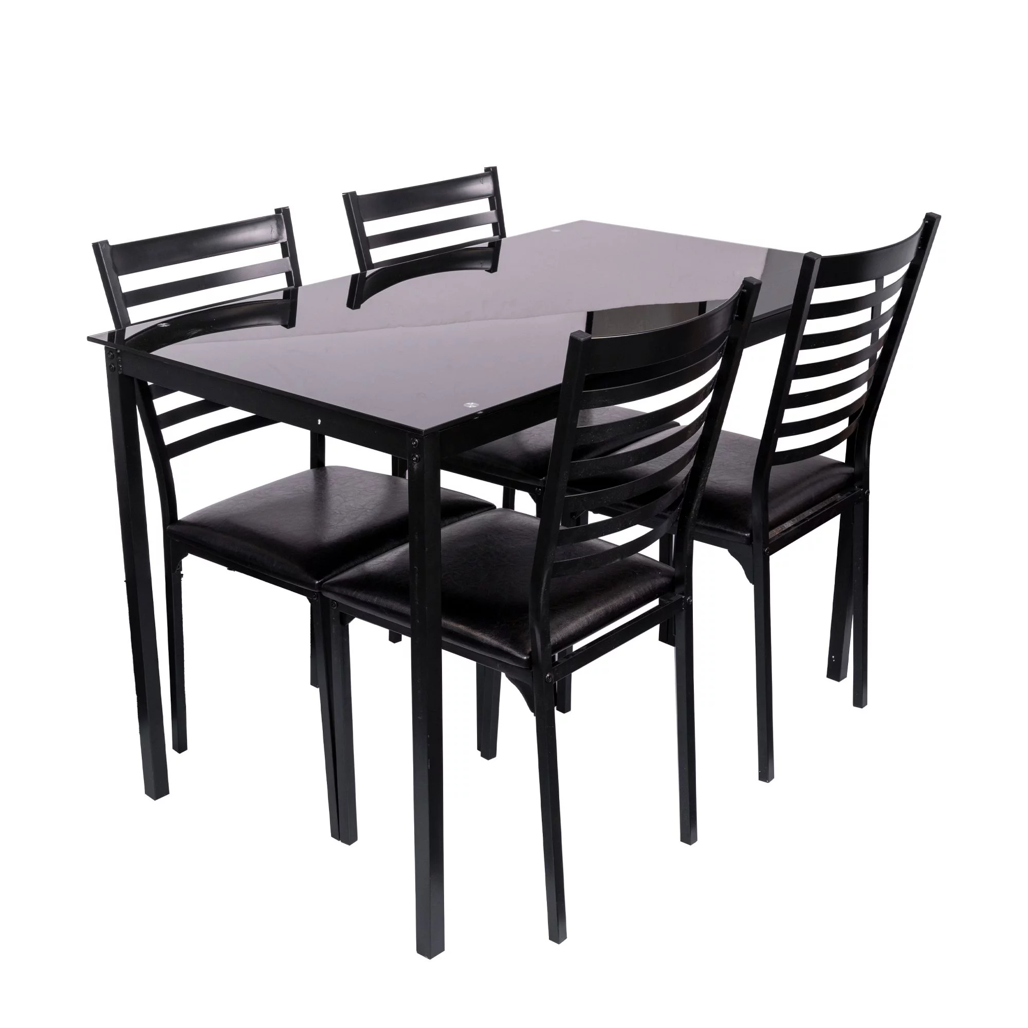 5 Piece Dining Table Set Kitchen 1 Table and 4 Upholstered Chairs Metal Frame Tempered Glass Top Black - Image 3