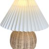 Table Lamp Rattan Pleated Aesthetic Vintage Lamp Bedside Nightstand Mini Lamp for Bedroom Living Room Side Table