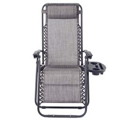 BTEXPERT Adjustable Steel Mesh Zero Gravity Lounge Chairs Outdoor Patio Recliner Beach Yard Garden with Pillow Utility Tray Cup Holder Gray Case Pack (Set of 2 pcs), Two Piece, Grey