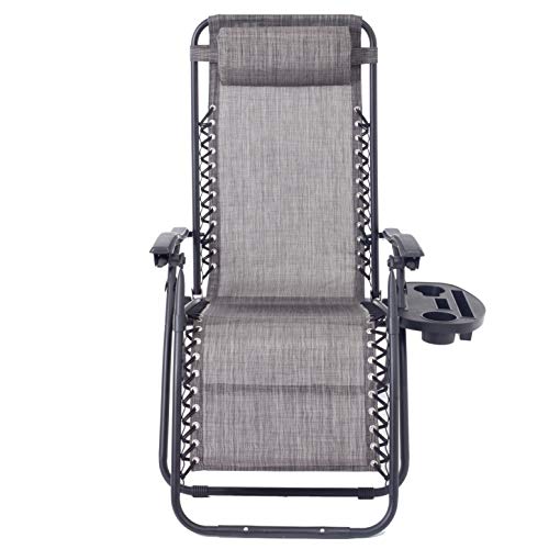 BTEXPERT Adjustable Steel Mesh Zero Gravity Lounge Chairs Outdoor Patio Recliner Beach Yard Garden with Pillow Utility Tray Cup Holder Gray Case Pack (Set of 2 pcs), Two Piece, Grey