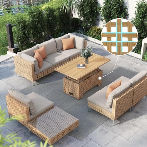 Grand patio 7-Piece Wicker Patio Furniture Set, Boho Outdoor Conversation Set Sectional Sofa with Water Resistant Thick Cushions and Coffee Table, Cream - Image 14