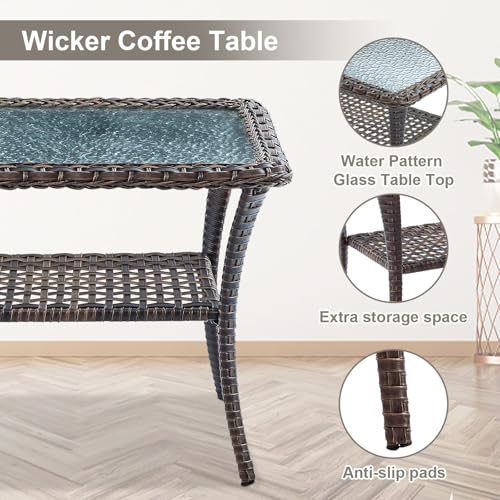 Patio Wicker Chairs Swivel Rocker – Outdoor Swivel Rocking Chairs Set of 2 with Rattan Side Table, Patio Swivel Glider Chair 3 Piece Patio Furniture Sets for Deck Porch Pool Brown/Blue - Image 81