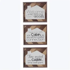 Wood Lodge Cabin Wall Sign, Assorted Color – 3 Piece