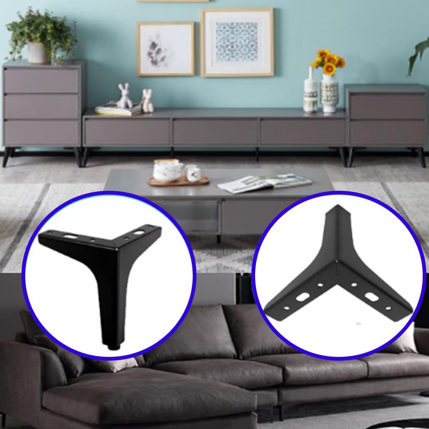 4 Inch Furniture Legs Modern Metal Cabinet Legs Set of 4, Furniture Feet Black Dresser Legs DIY Replacement Feet for Table Sofa Nightstand Chair Couch Ottoman Cabinet - Image 6