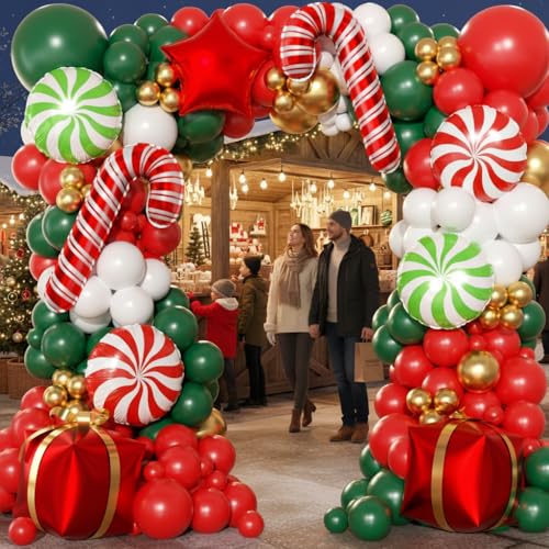 165Pcs Christmas Balloon Arch Garland Kit with Xmas Red White Green Gold Latex Balloons Gift Box Candy Cane Star Foil Balloons Arch Kit for Christmas New Year Party Birthday Party Decorations - Image 21