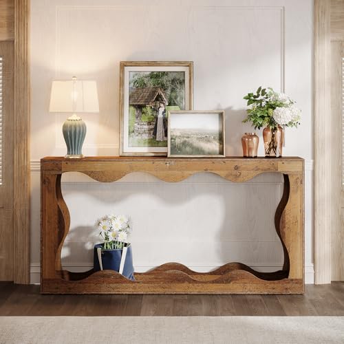 Tribesigns 63 Inches Farmhouse Console Table with Storage, Couch Table Behind Sofa, Long Entryway Sofa Station, Narrow Console Stand, Hallway Stand for Entryway Living Room, Brown - Image 21