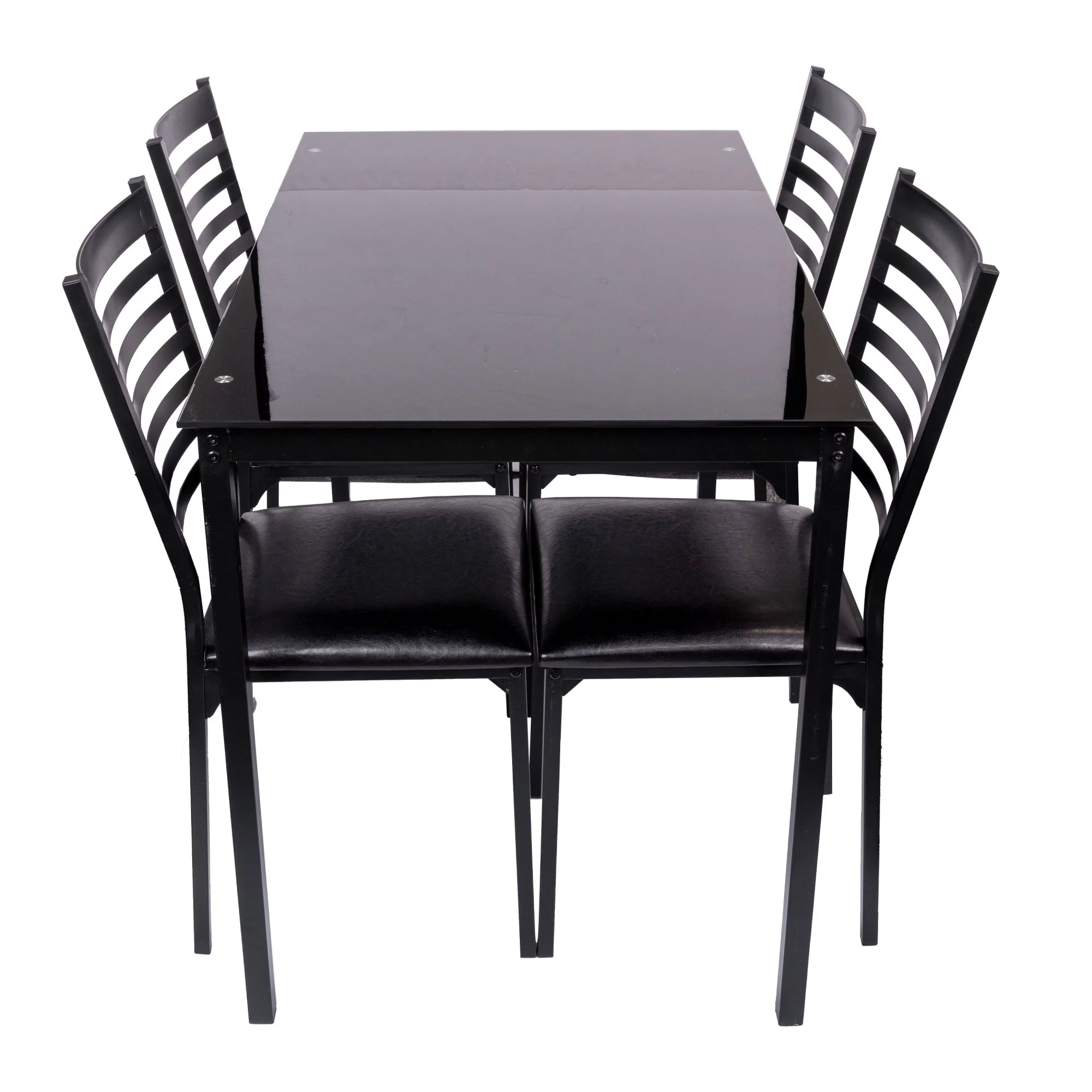 5 Piece Dining Table Set Kitchen 1 Table and 4 Upholstered Chairs Metal Frame Tempered Glass Top Black - Image 5