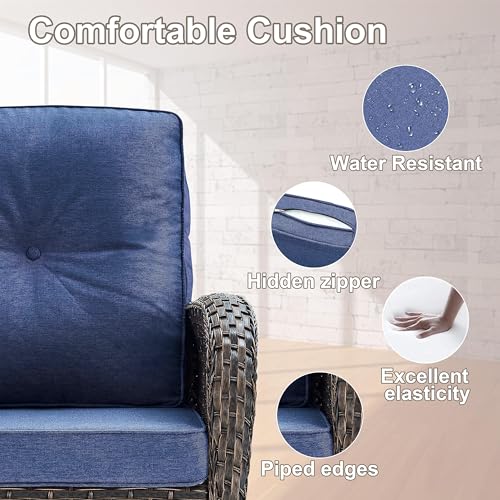 Patio Wicker Chairs Swivel Rocker – Outdoor Swivel Rocking Chairs Set of 2 with Rattan Side Table, Patio Swivel Glider Chair 3 Piece Patio Furniture Sets for Deck Porch Pool Brown/Blue - Image 171