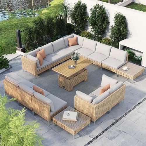 Grand patio 7-Piece Wicker Patio Furniture Set, Boho Outdoor Conversation Set Sectional Sofa with Water Resistant Thick Cushions and Coffee Table, Cream - Image 19