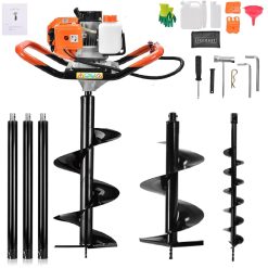 72CC Auger Post Hole Digger, 3KW 2 Stroke Post Hole Auger Gas Powered with 3 Auger Drill Bits(4 & 8 & 12) + 3 Extension Rods for Farm Garden Plant