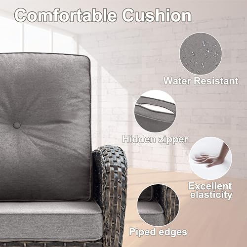 Patio Wicker Chairs Swivel Rocker – Outdoor Swivel Rocking Chairs Set of 2 with Rattan Side Table, Patio Swivel Glider Chair 3 Piece Patio Furniture Sets for Deck Porch Pool Brown/Blue - Image 31