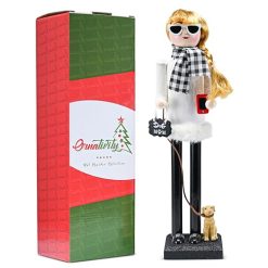 Alternative view of Ornativity Christmas Dog Mom Nutcracker ?C White and Black Wooden Nutcracker Woman with Dog on Leash and a Smartphone in Hand Xmas Themed Holiday Nut Cracker Doll Figure Decorations 15