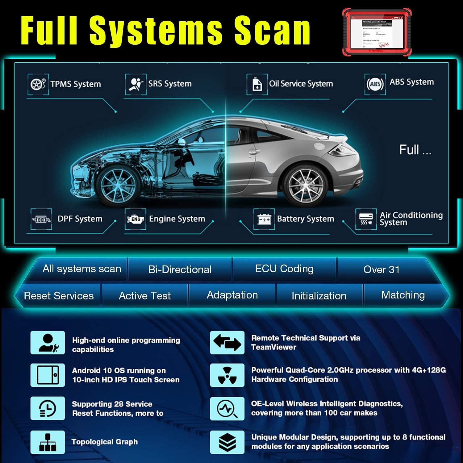 thinkcar THINKTOOL PRO Bi-Directional OBD2 Scanner Full Systems Diagnostic Scan Tool,31+ Reset Functions Key Matching, Variant Coding, AutoAuth for FCA SGW, 2 Years Free Update - Image 4