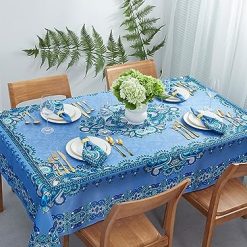 Alternative view of YiHomer Mykonos Blue Paisley Tile Bordered Tabletop for Spring Summer Decorations, Picnics and Dinner Parties – Indoor Outdoor, Stain and Water Resistant, Tablecloth, 60 x 84 Rectangle