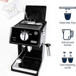 Alternative view of De’Longhi ECP3120 15 Bar Espresso Machine with Advanced Cappuccino System, 9.6 x 7.2 x 11.9 inches, Black/Stainless Steel