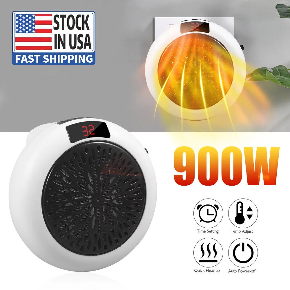JahyShow Plug-in Electric Heater Fan – 900W Wall Sockets with Remote Timer – Digital Thermostat - Image 2