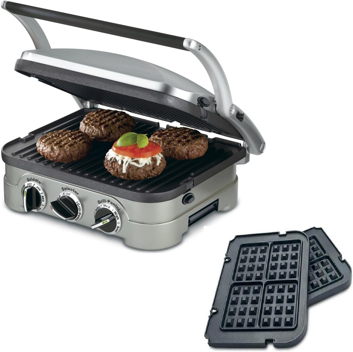 Cuisinart 5-in-1 Grill Griddler Panini Maker Bundle with Waffle Attachment (GR-4N) – Includes Grill and Waffle Plates